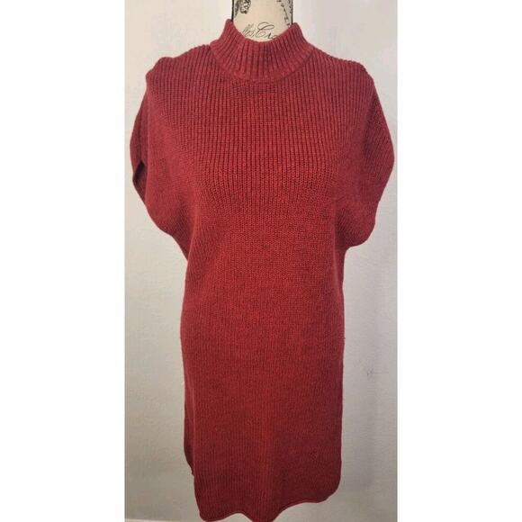 Athleta Pinewood Sweater Dress Size MP Mock Neck 100% Merino Burgundy Knit - Picture 2 of 12